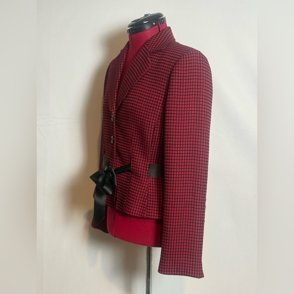 Tahari ASL Blazer Women's Size 6 Red & Black Checkered with Satin Bow - Picture 9 of 9